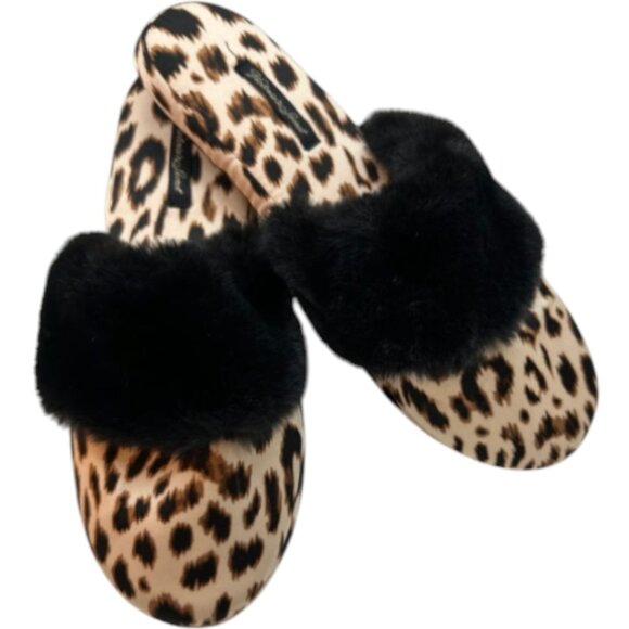 Victoria's Secret Leopard Print Slippers with Black Faux Fur Trim Size Small - Picture 1 of 8